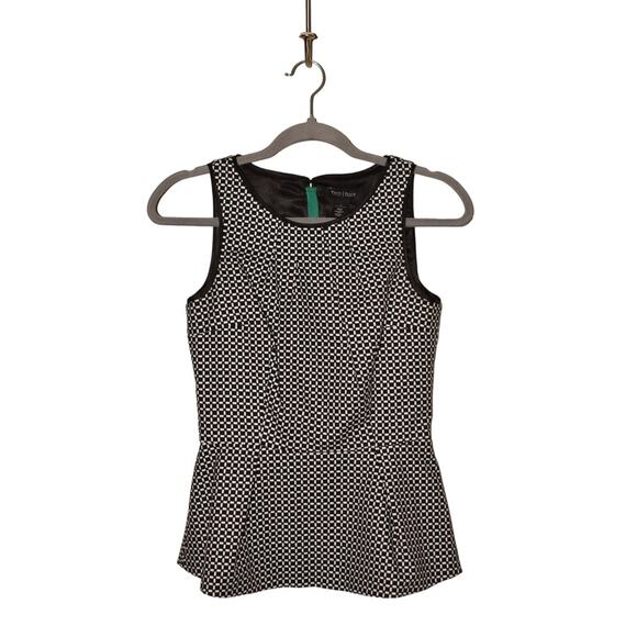 WHITE HOUSE BLACK MARKET $78 Geo Jacquard Bodice Peplum Top Size 0 - Picture 1 of 3